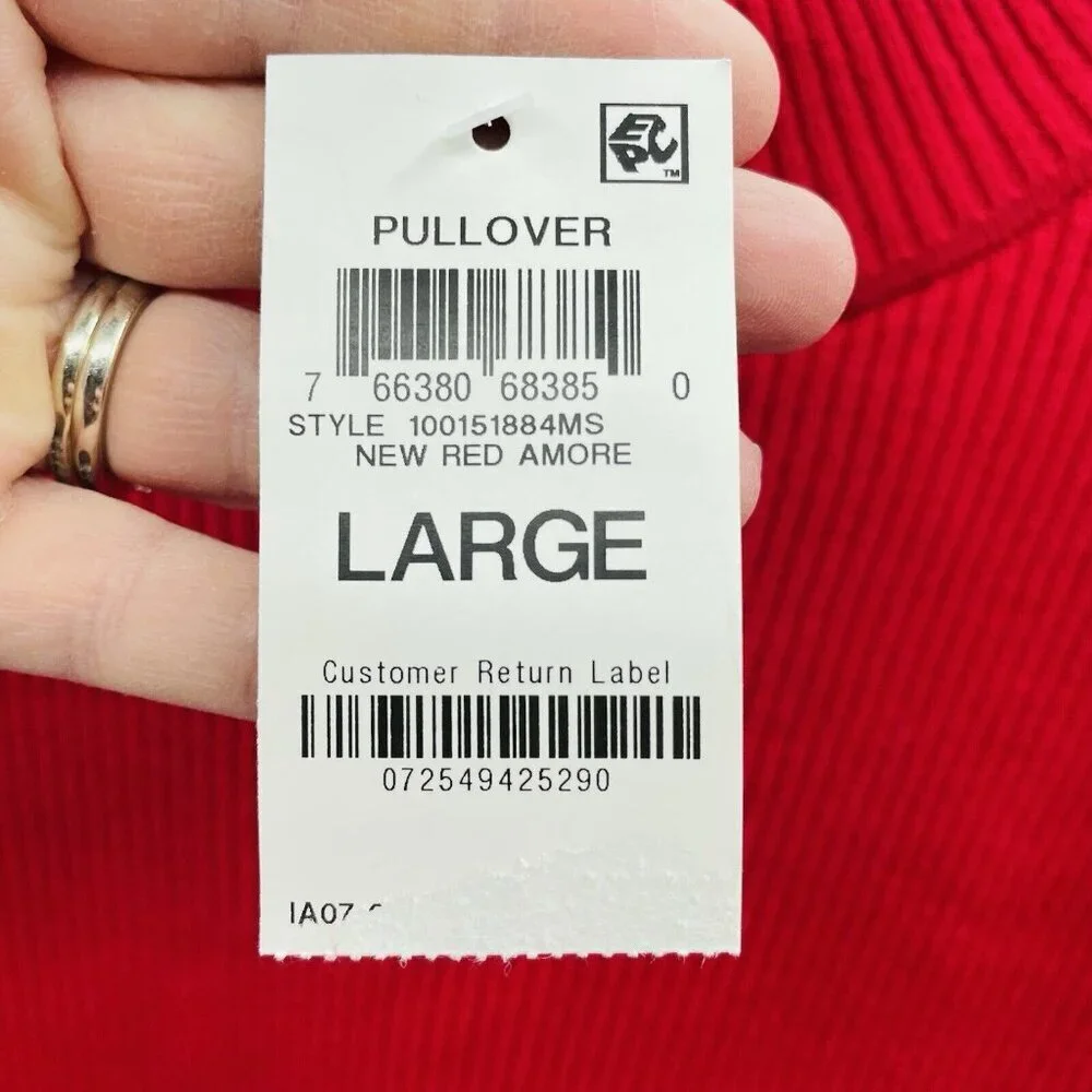 Karen Scott Womens Size Large Cotton Solid Rib Mock-Neck Sweater in New Red SW1